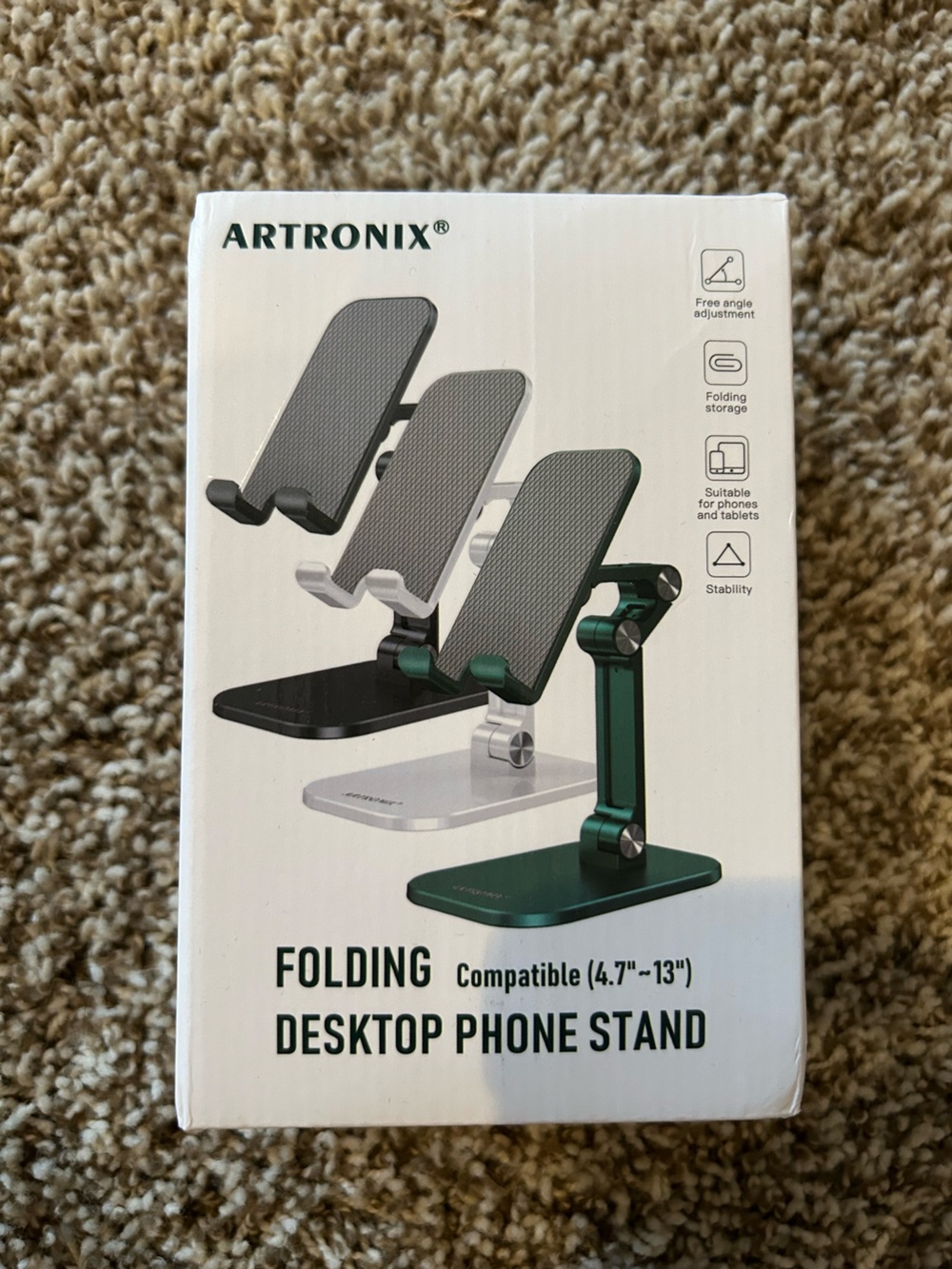Artronix Adjustable Folding Desktop Phone & Tablet Stand — Green